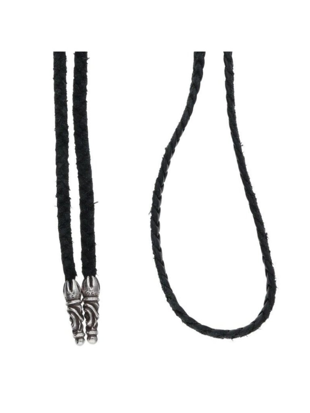 Chrome Hearts Leather Braid Scroll Blade Silver Necklace
